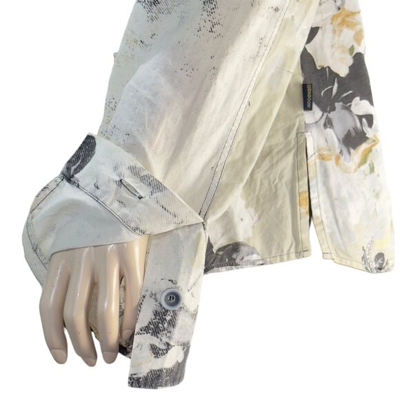 JUST CAVALLI Womens Top Multi Floral Cotton Shirt Long Sleeve Button Tab Size XL - Picture 6 of 10